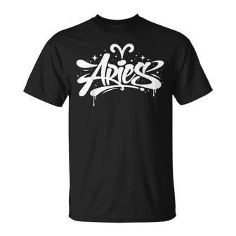 Aries Zodiac Graffiti Handstyle Astrology Star Sign T-Shirt - Thegiftio UK