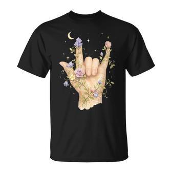 Asl I Love You Panneau Floral Bohèmeorcière Asl Teacher T-Shirt - Cadeauxyz