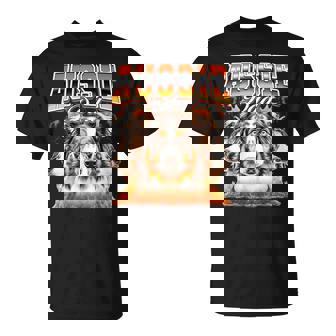 Aussie Dad Australian Shepherd Dog Father's Day 90s Bootleg T-Shirt | Mazezy