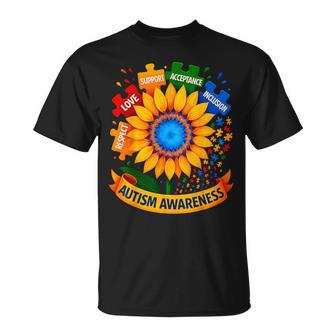 Autism Awareness Sunflower Respect Love Support Blue Autism T-Shirt - Thegiftio