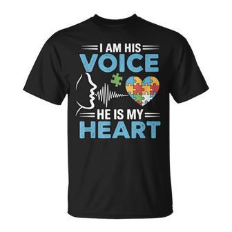 Autism Mom Awareness I'm His Voice And He Is My Heart T-Shirt - Monsterry