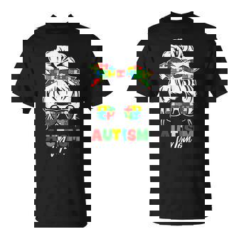 Autismo Mamá Conciencia Moño Desordenado Pieza De Puzzle Madre Camiseta unisex - Regaloses