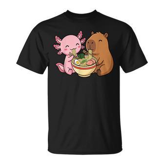 Axolotl And Capybara Eating Ramen T-Shirt | Seseable CA