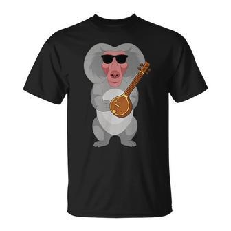 Baboon Wearing Sunglasses Playing Sitar Sitarist T-Shirt | Mazezy