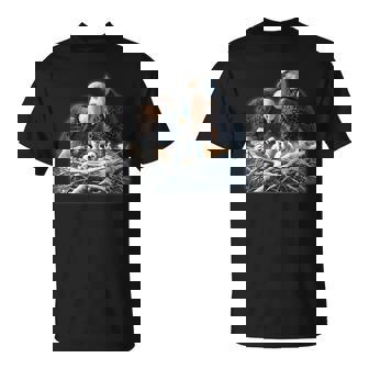 Bald Eagle Dad Mom Three Eaglet Chicks Babies In The Nest T-Shirt - Monsterry