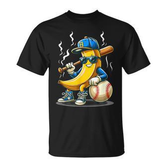 Banana Wearing Sunglasses Hat Playing Baseball Player Fruit T-Shirt - Thegiftio UK