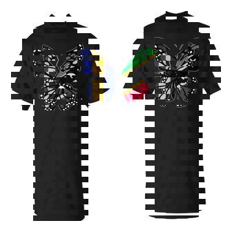 Barbados And St Kitts Mix Butterfly Half Bajan Kittitian T-Shirt | Mazezy