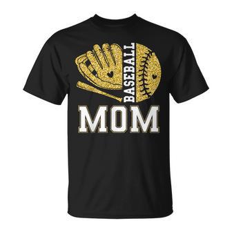 Baseball Mom Game Day Baseball Season Mama Girl Gold T-Shirt - Monsterry
