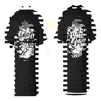 Baseball Mom Leopard Bow Checkered Mama Sports Game Day T-Shirt | Seseable CA