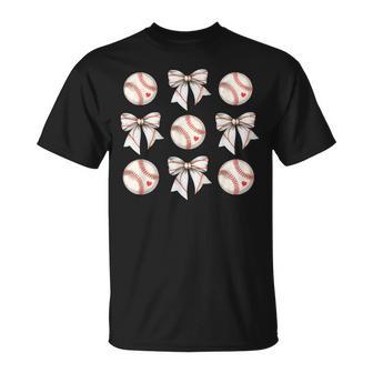 Baseball Sister Mom Coquette Bow Girls Cheer Baseball T-Shirt | Mazezy