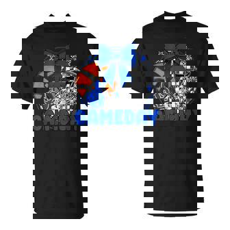 Basketball Game Day Go Cheer Team Blue Coquette Cheerleader T-Shirt | Mazezy