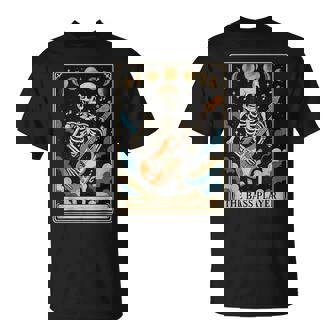 The Bass Player Bassist Guitarist Guitar Tarot Card Skeleton T-Shirt | Mazezy