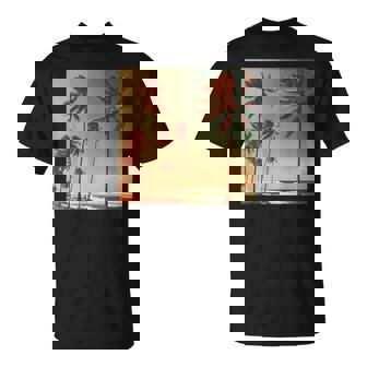 Beach Palm Trees Retro Vintage Waves Ocean Sky Vacation T-Shirt | Mazezy