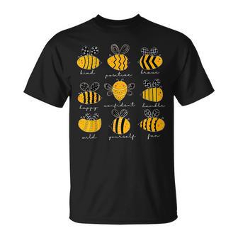 Bee Kind Positive Brave Happy Confident Humble Teacher T-Shirt - Thegiftio UK