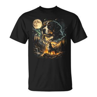 Bernese Mountain Dog Howling Moon Vintage 90S Dog Meme T-Shirt - Thegiftio