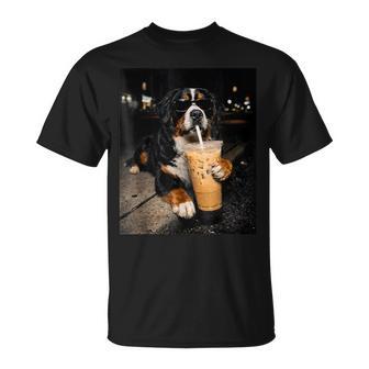 Bernese Mountain Drinking Iced Coffee Lover Humor Meme T-Shirt - Thegiftio