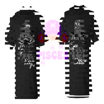 Big Pisces Energy Black Woman Purple Cap Zodiac Sign T-Shirt - Thegiftio