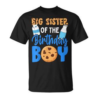 Big Sister Of The Birthday Boy Milk And Cookies 1St Birthday T-Shirt - Thegiftio UK