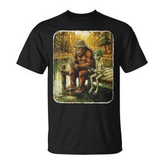 Bigfoot Alien Fishing Ufo Sasquatch Lovers Camping T-Shirt - Thegiftio UK