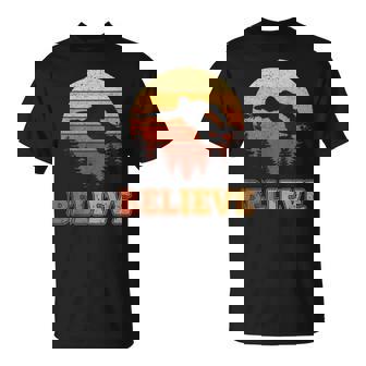 Bigfoot Believe Disc Golf Retro Sunset Vintage Flying Disc T-Shirt | Mazezy