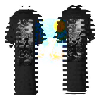 Black Cat Starry Night Van Gogh Cat Cat Mom Cat Dad T-Shirt - Monsterry