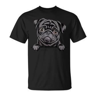 Black Pug Peeking Pocket Puppy Dog Lover T-Shirt - Thegiftio UK