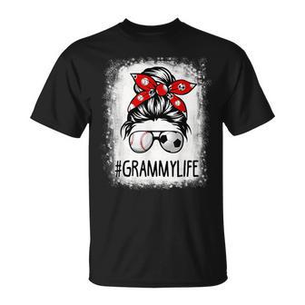 Bleached Grammy Life Soccer Messy Bun Baseball Game Day T-Shirt - Monsterry