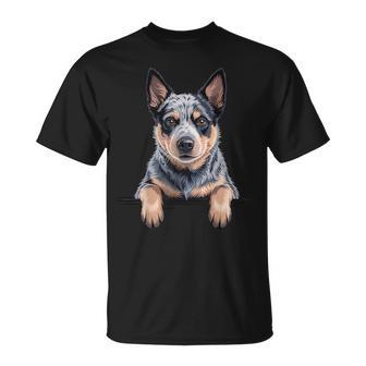 Blue Heeler Peeking Australian Cattle Dog Lover T-Shirt - Thegiftio UK
