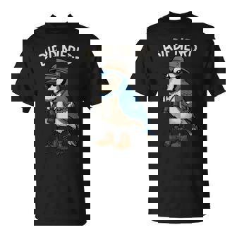 Blue Jay Birder Explorer Birdwatching Nature T-Shirt | Mazezy