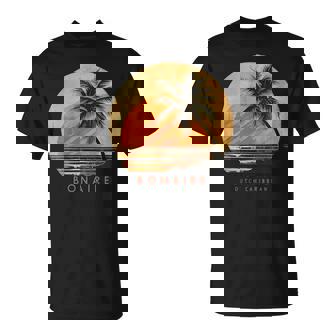 Bonaire Netherlands Antilles Palm Trees Retro Sunset Vintage T-Shirt | Mazezy