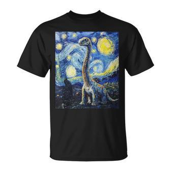 Brachiosaurus Dinosaur Dino Van Gogh Style Starry Night T-Shirt - Thegiftio UK