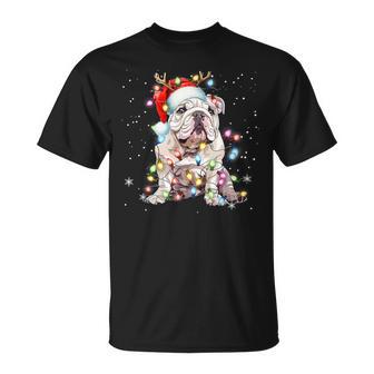 Bulldog Inglés Navidad Luz Cachorro Perro Navidad Divertido Camiseta unisex - Regaloses