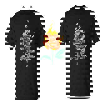 Burning Flower Hand Drawn Sketch Illustration Rock Style Tee T-Shirt | Mazezy