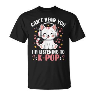 Can't Hear You I'm Listening To K-Pop Music Cat Kawaii Anime T-Shirt | Mazezy
