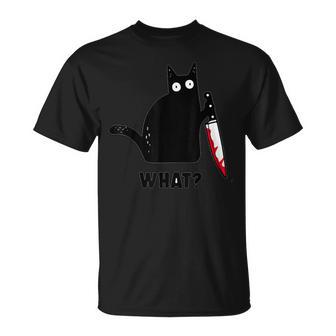 Cat What Divertida Camisa De Gato Negro Gato Asesino Con Cuchillo Camiseta unisex - Regaloses