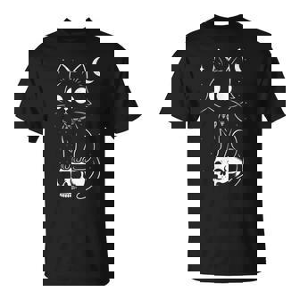 Cat Kitty Skull Creepy Cute Kawaii Goth Witchy Alt Halloween T-Shirt | Seseable FR