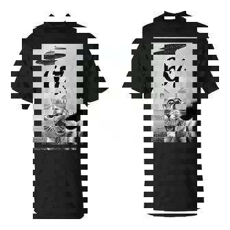 Cat Selfie With Alien UFO And 67 6 7 For Men Women Kid T-Shirt | Mazezy