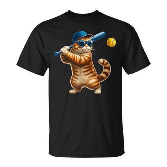 Cat Sunglasses Playing Softball Costume Player Owner Lover T-Shirt - Thegiftio UK
