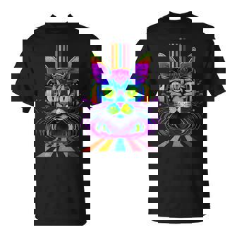 CAT WEARING HEADPHONES NIGHTCLUB ELECTRONICA MUSIC FUNNY T-Shirt | Mazezy