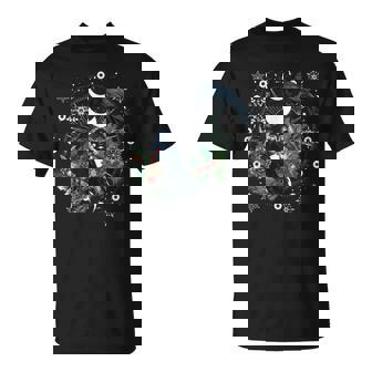 Celestial Raven Christmas Sun Moon Phases Floral Astrology T-Shirt | Mazezy