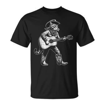 Chat Rustique Cowboy Avec Guitare Musicien Occidental Country Music T-Shirt - Cadeauxyz