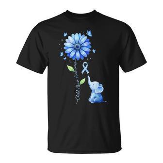 Child Abuse Awareness Blue Ribbon Sunflower Elephant T-Shirt - Monsterry
