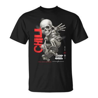 CHILL Mode Activated Skeleton Skateboarder Art Tee For Rebel Tank Top T-Shirt | Mazezy