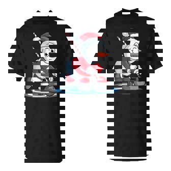 Christmas Santa Snowman Curling Player Winter Holiday T-Shirt | Mazezy