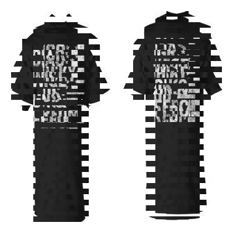 Cigars Whiskey Guns & Freedom For Patriotic Americans T-Shirt | Mazezy