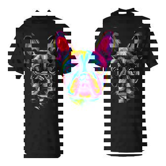 Colorful Boston Terrier Face Cute Dog Lover Black T-Shirt | Mazezy