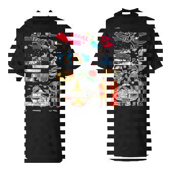 Colorful Nepal Map And Culture Icons Travel Illustration T-Shirt | Mazezy