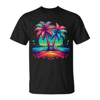 Colorful Palm Trees Beach Neon Beach Vacation T-Shirt - Thegiftio