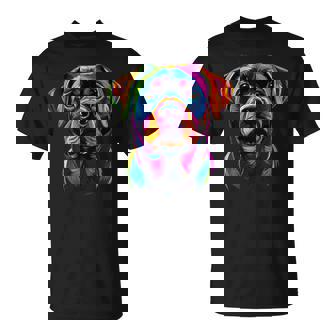 Colorful Rottweiler Face Rottie Dog Lover Black T-Shirt | Mazezy