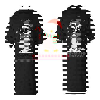 Cool Christmas Penguin Santa Hat Sunglasses Ugly Christmas T-Shirt | Mazezy